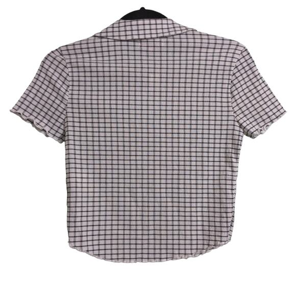 Madewell Windowpane Plaid Crinkle Polo Crop Top XS New - Picture 5 of 10